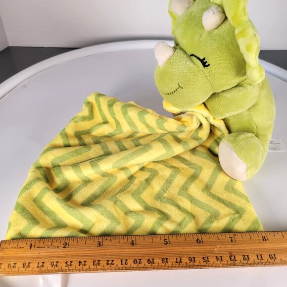 Triceratops Plush Dinosaur Baby Lovey Blanket Green Yellow 8"x8" Walgreens - Picture 3 of 16